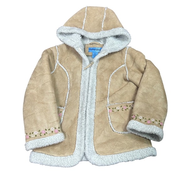 Copper Key Other - Girl's Hooded Penny Lane Coat Y2K Floral Embroidery Faux Suede Sherpa Lined Sz-6